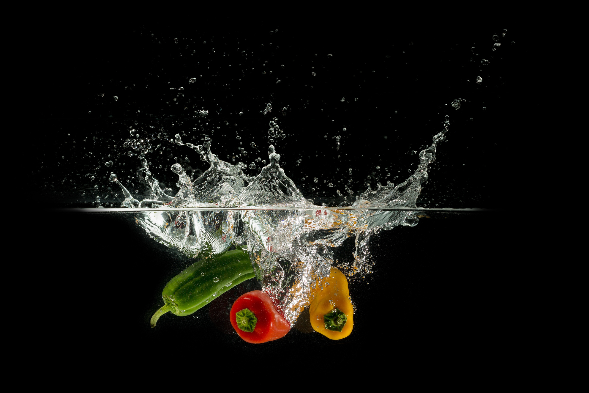 Veggies Splashing on Water